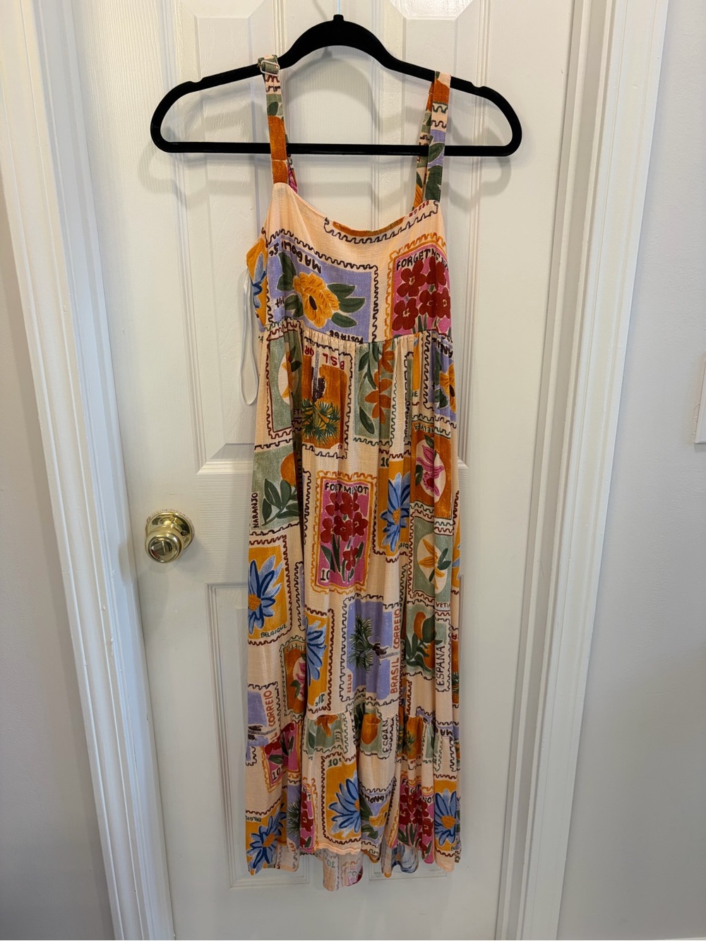 Paper Heart postage stamp print maxi dress